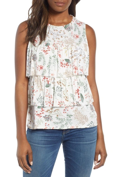 Shop Bobeau Sleeveless Tiered Print Top In Ivory Floral