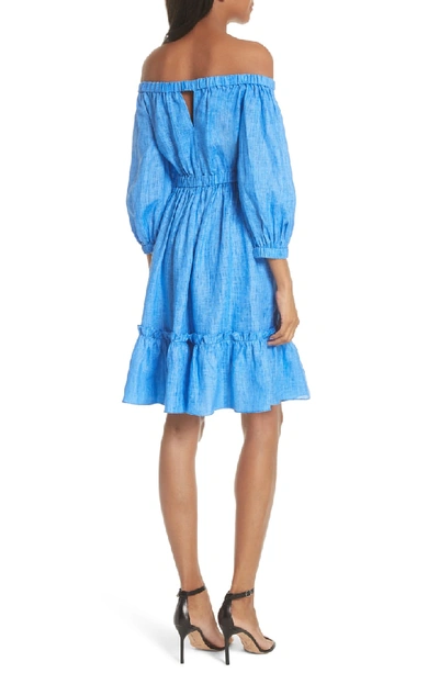 Shop Milly Amanda Off The Shoulder Italian Linen Dress In Cobalt