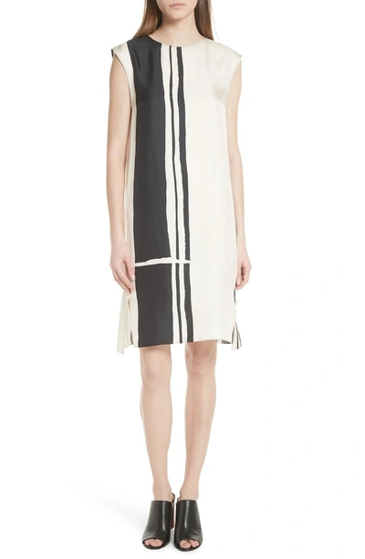 Shop Theory Stripe Silk Twill Shift Dress In Ecru/ Black