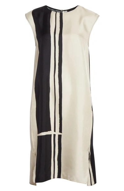 Shop Theory Stripe Silk Twill Shift Dress In Ecru/ Black