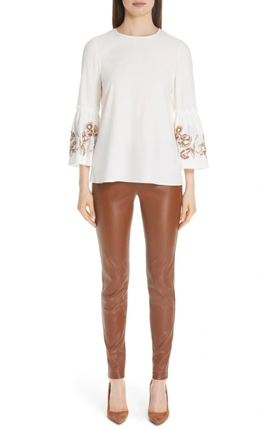 Shop Lafayette 148 Mercer Nappa Leather Pants In Vicuna