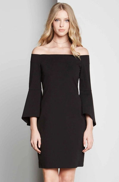 Shop Karen Kane Bell Sleeve Off The Shoulder Dress In Black