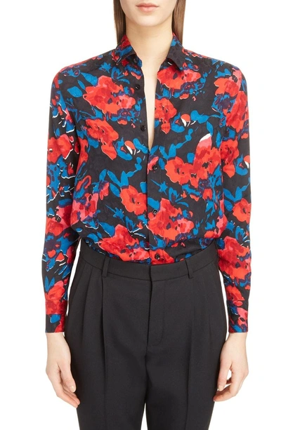 Shop Saint Laurent Floral Jacquard Shirt In Rouge
