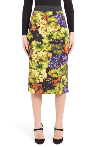 Shop Dolce & Gabbana Grape Print Pencil Skirt In Black