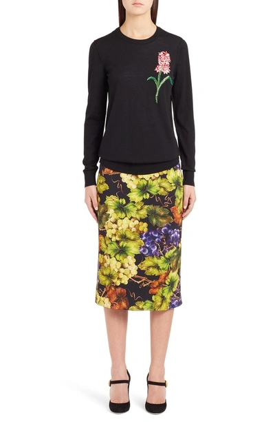 Shop Dolce & Gabbana Grape Print Pencil Skirt In Black