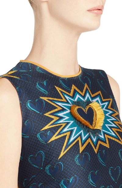 Shop Fendi Heart Jacquard Midi Dress In Navy