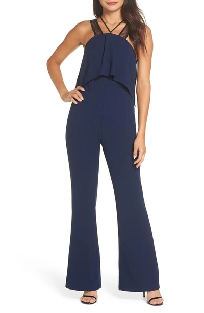 Shop Harlyn Lace Strap Popover Bodice Jumpsuit In Navy