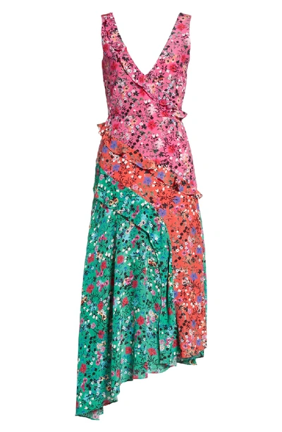 Shop Saloni Aggie Floral Print Silk Dress In Pink Meadow