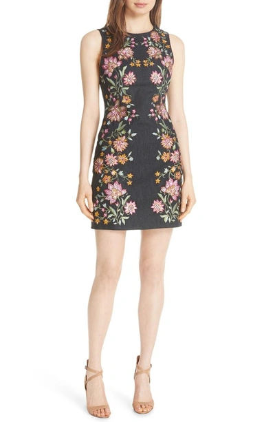 Shop Alice And Olivia Nat Floral Embroidered Minidress In Indigo/ Multi
