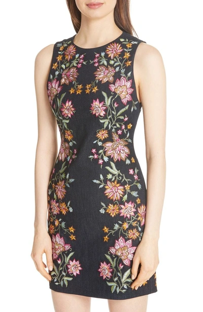 Shop Alice And Olivia Nat Floral Embroidered Minidress In Indigo/ Multi