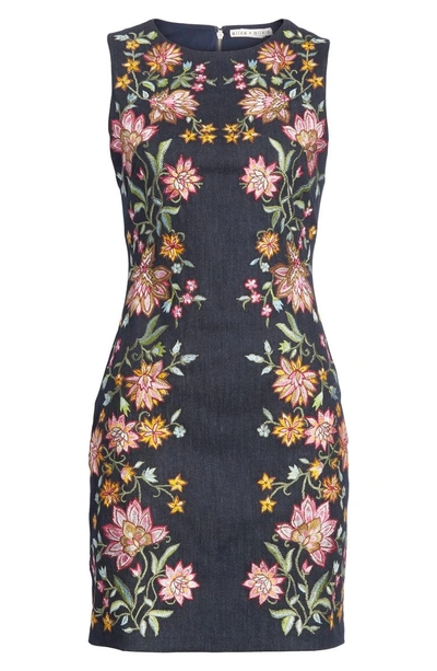 Shop Alice And Olivia Nat Floral Embroidered Minidress In Indigo/ Multi