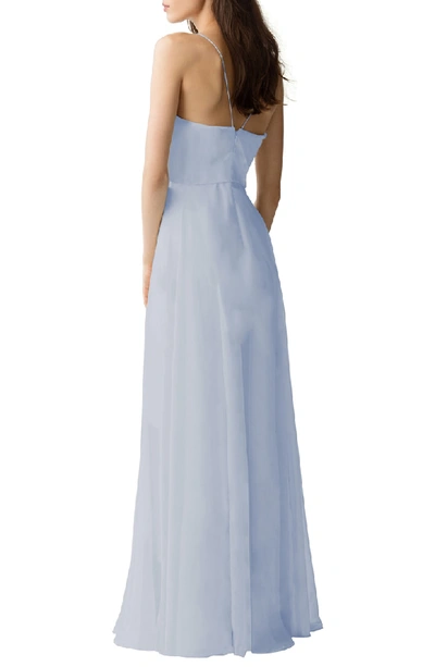 Shop Jenny Yoo Inesse Blouson Chiffon A-line Gown In Whisper Blue