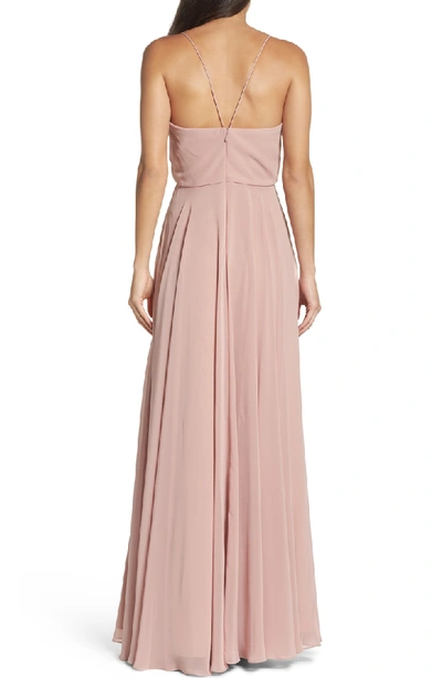 Shop Jenny Yoo Inesse Chiffon V-neck Spaghetti Strap Gown In Whipped Apricot