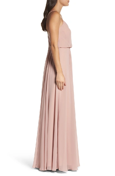 Shop Jenny Yoo Inesse Chiffon V-neck Spaghetti Strap Gown In Whipped Apricot