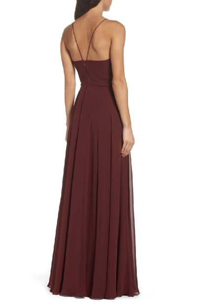 Shop Jenny Yoo Inesse Chiffon V-neck Spaghetti Strap Gown In Hibiscus