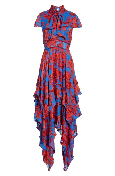 Shop Alice And Olivia Ilia Tie Neck Layered Ruffle Dress In Fancy Floral