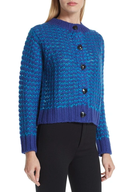 Shop Simon Miller Wool Blend Knit Cardigan In Cobalt/ Teal Contrast