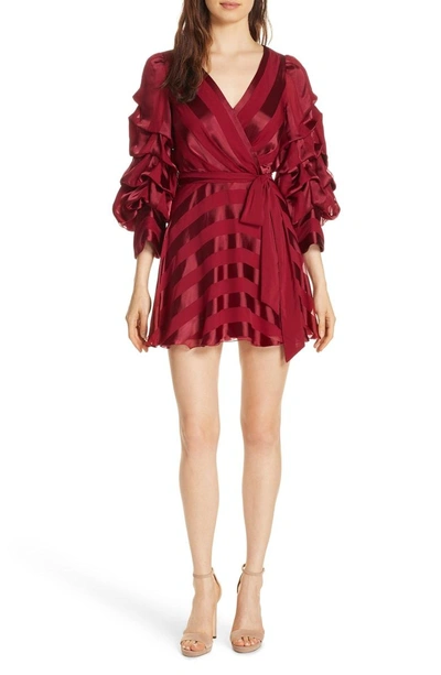 Shop Alice And Olivia Santina Tuck Sleeve Minidress In Two Tone Stripe Bordeaux