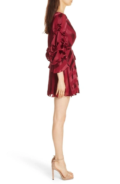 Shop Alice And Olivia Santina Tuck Sleeve Minidress In Two Tone Stripe Bordeaux