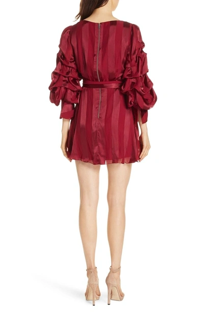 Shop Alice And Olivia Santina Tuck Sleeve Minidress In Two Tone Stripe Bordeaux