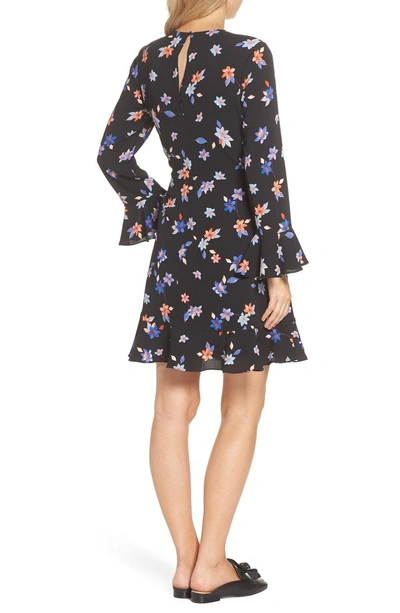 Shop Eliza J Floral Flare Cuff Dress In Black