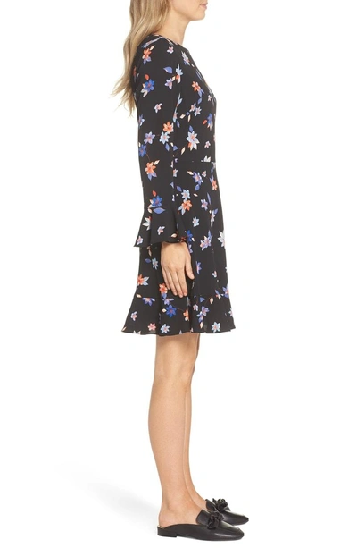 Shop Eliza J Floral Flare Cuff Dress In Black