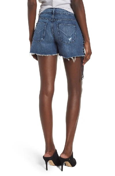 Shop Hudson Sade Lace-up Cutoff Denim Shorts In Topaz