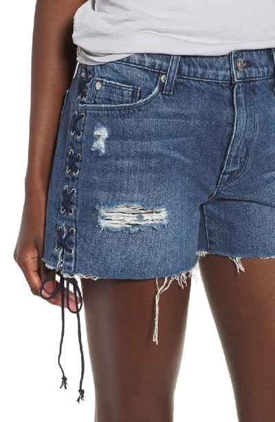 Shop Hudson Sade Lace-up Cutoff Denim Shorts In Topaz