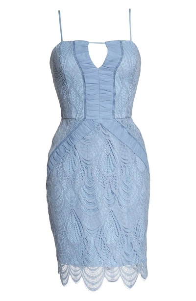 Shop Harlyn Scallop Hem Lace Cocktail Sheath In Powder Blue