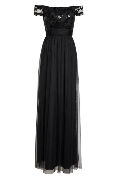 Shop Amsale Ireland Embellished Off The Shoulder Gown In Black
