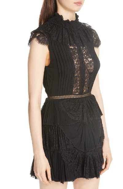 Shop Alice And Olivia Rosetta Pleat Tiered Minidress In Black
