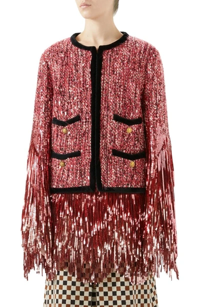 Shop Gucci Sequin Tweed Jacket In Pink