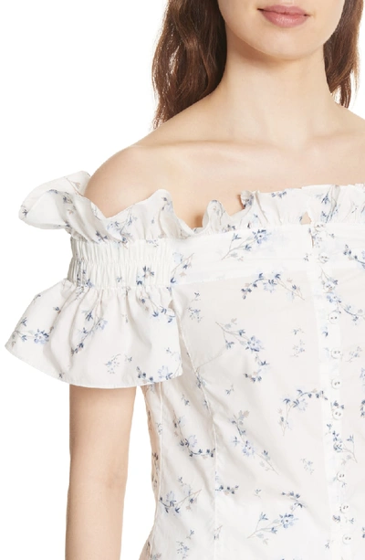 Shop Rebecca Taylor Francine Off The Shoulder Cotton Top In Snow Combo