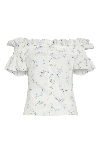 Shop Rebecca Taylor Francine Off The Shoulder Cotton Top In Snow Combo