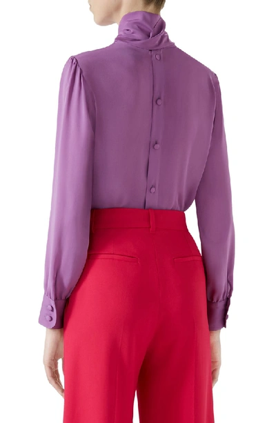 Shop Gucci Silk Tie Neck Blouse In Pale Violet Orchid