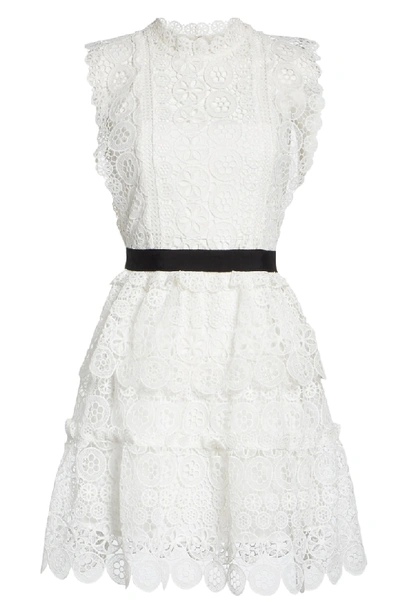 Shop Self-portrait Floral Lace Tiered Dress In White