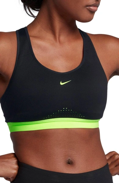 Shop Nike Motion Adapt Sports Bra In Black/ Black/ Volt Glow