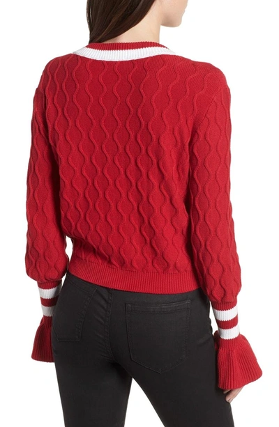 Shop The Fifth Label Graduate Bell Sleeve Sweater In Berry/ White