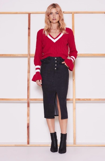 Shop The Fifth Label Graduate Bell Sleeve Sweater In Berry/ White
