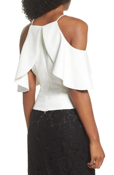 Shop Eliza J Ruffle Crepe Cold Shoulder Top In Ivy