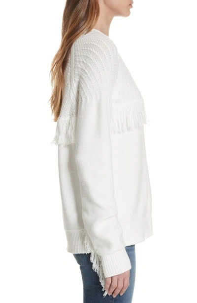 Shop Frame Fringe Crewneck Sweater In Off White