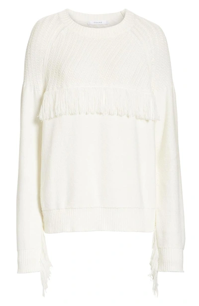 Shop Frame Fringe Crewneck Sweater In Off White