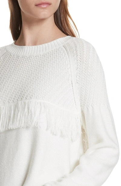 Shop Frame Fringe Crewneck Sweater In Off White