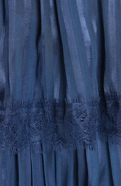 Shop Alice And Olivia Lenora Pleat Tiered Dress In Mini Stripe/ Sapphire