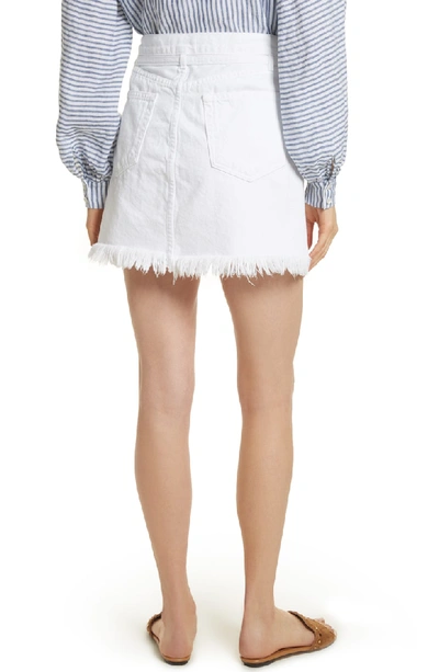 Shop Frame Le High Fray Hem Belted Denim Skirt In Blanc