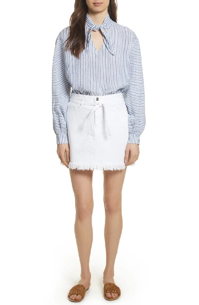 Shop Frame Le High Fray Hem Belted Denim Skirt In Blanc