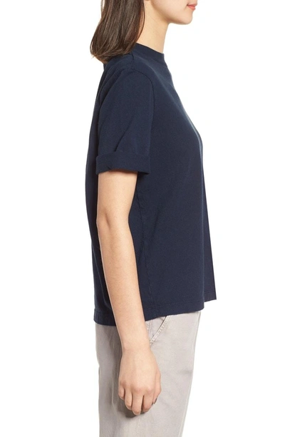 Shop Ag Yoni Mock Neck Tee In Blue Night