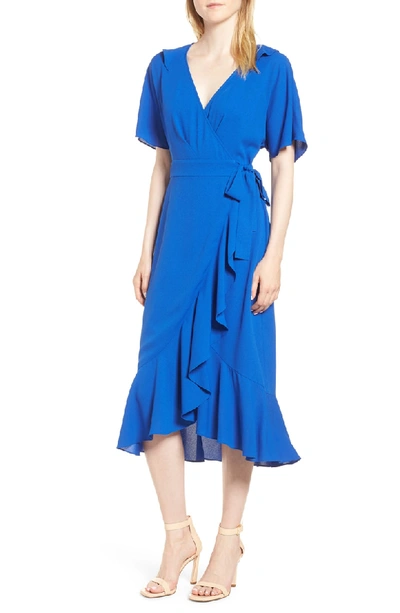 Shop Whistles Abigail Frill Wrap Midi Dress In Blue