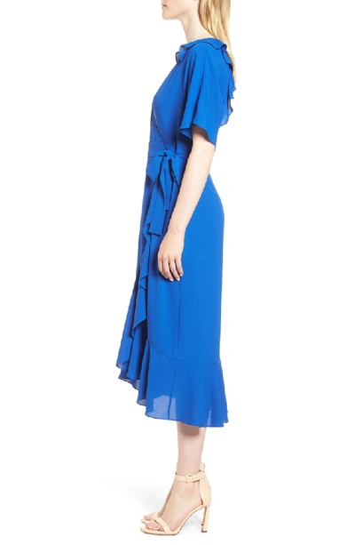 Shop Whistles Abigail Frill Wrap Midi Dress In Blue
