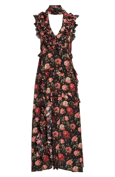 Shop R13 Floral Ruffle Silk Choker Dress In Black Large Floral
